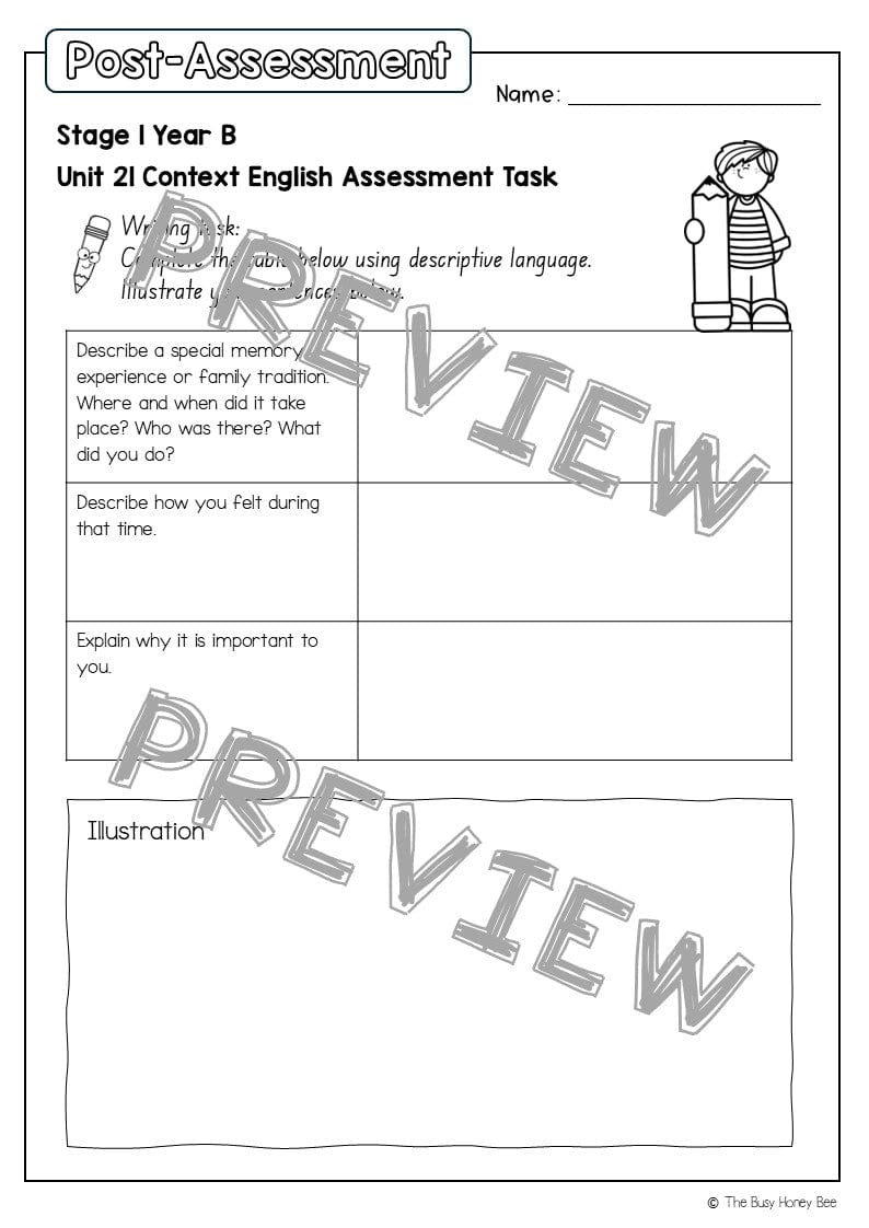 Stage 1 Year B English Pre- and Post-Assessment Unit 21 -
