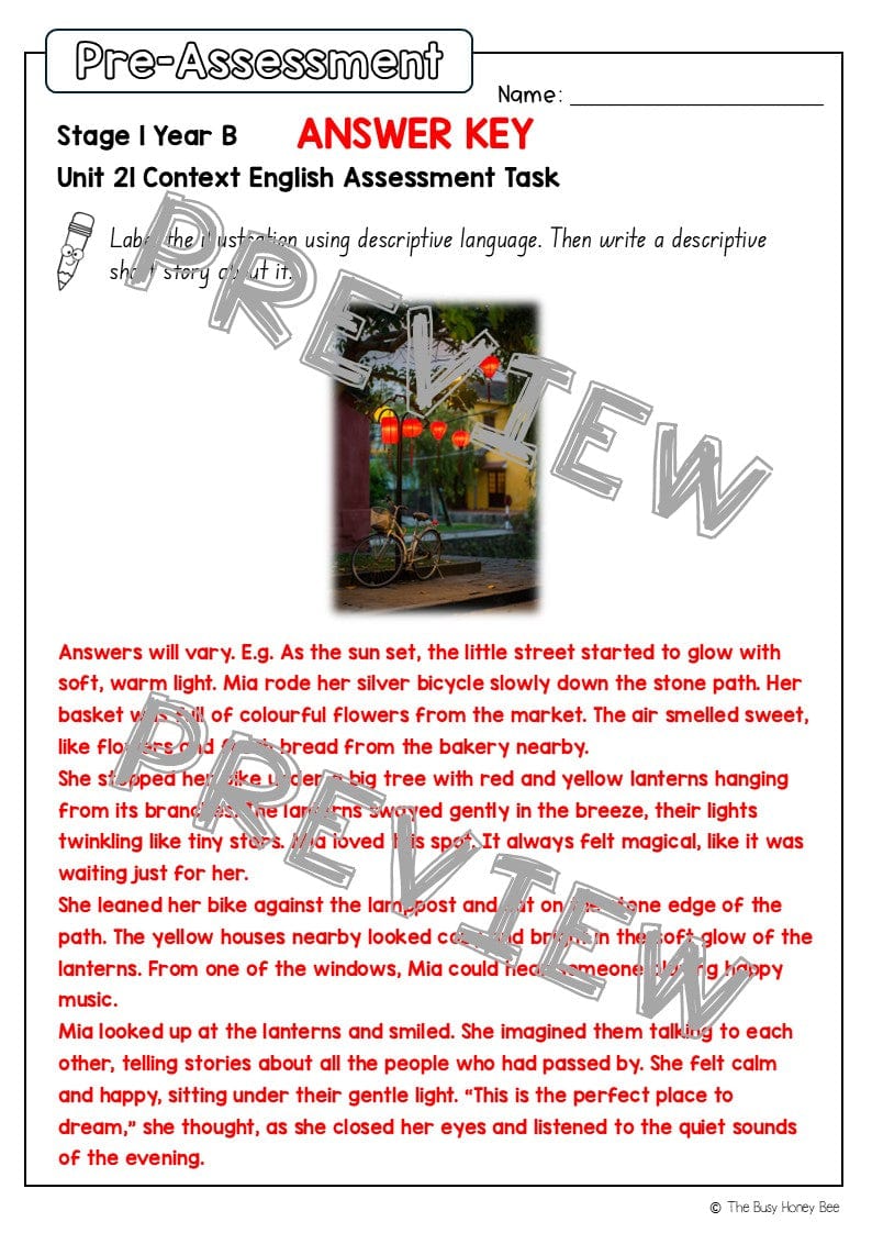 Stage 1 Year B English Pre- and Post-Assessment Unit 21 -