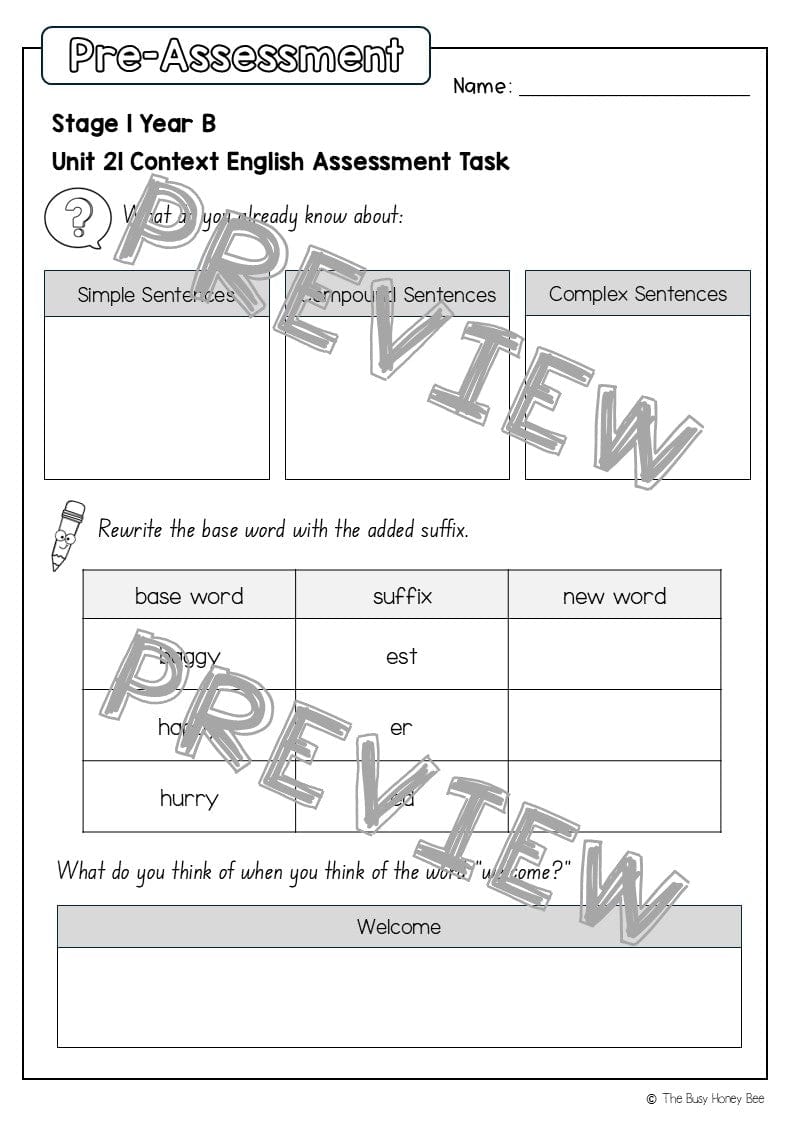 Stage 1 Year B English Pre- and Post-Assessment Unit 21 - Assessment