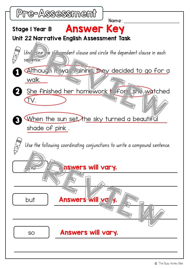 Stage 1 Year B English Pre- and Post-Assessment Unit 22 -