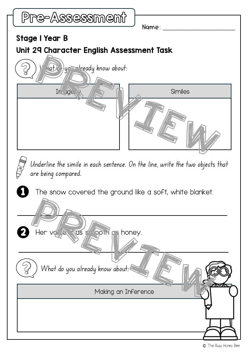 Stage 1 Year B English Pre- and Post-Assessment Unit 29 -