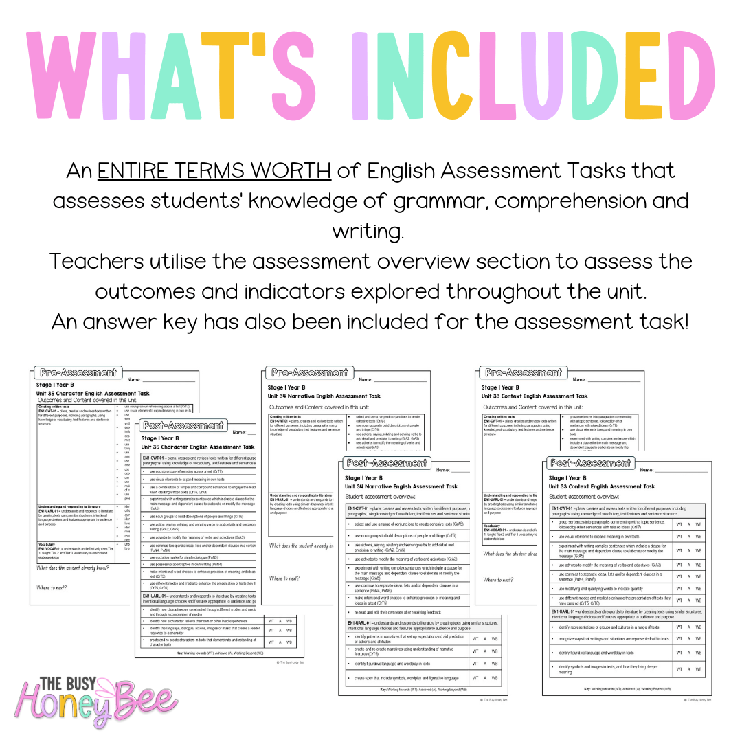 Stage 1 Year B NSW English Assessment Term 3 Mega Bundle - Assessment