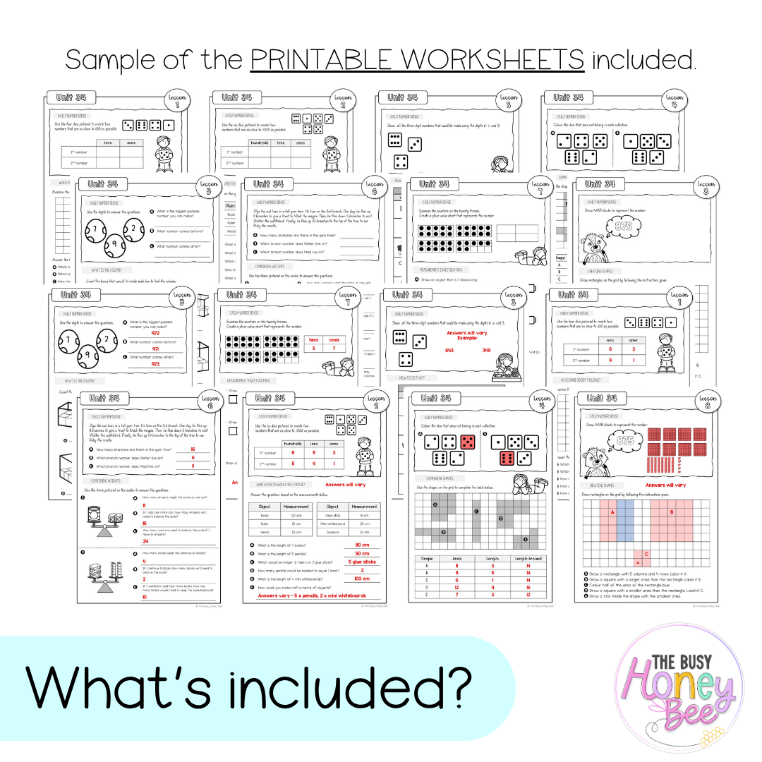 Stage 1 Year B NSW Maths Worksheets Unit 34 - Workbook | Worksheets