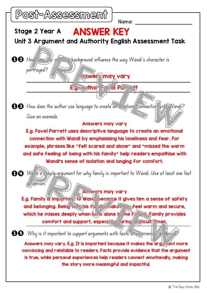Stage 2 Year A English Pre- and Post-Assessment Unit 3 Argument and Authority - Assessment