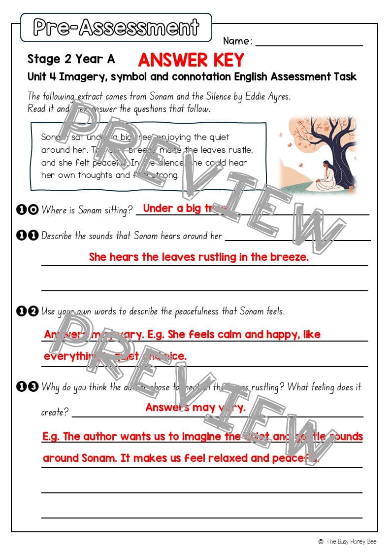 Stage 2 Year A English Pre- and Post-Assessment Unit 4 Imagery, Symbol and Connotation -