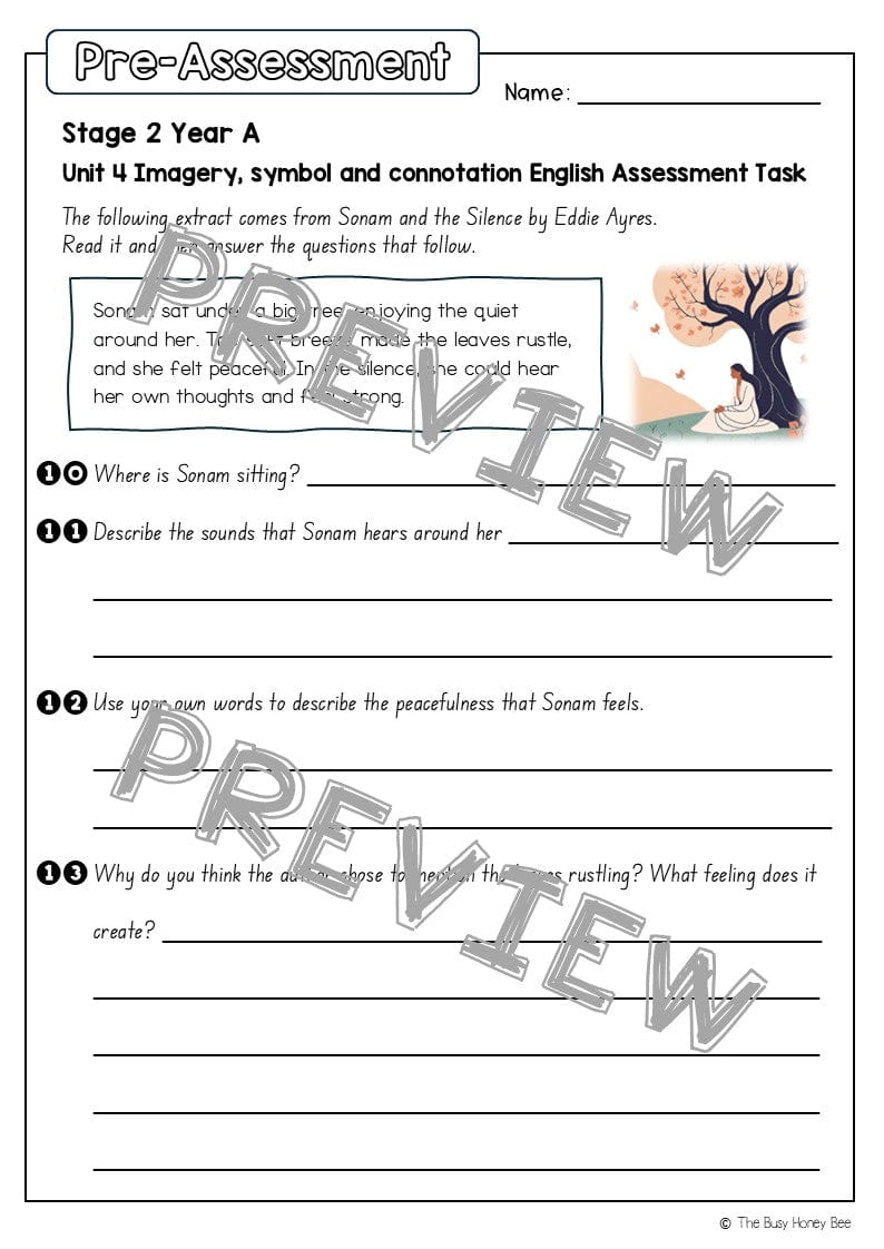 Stage 2 Year A English Pre- and Post-Assessment Unit 4 Imagery, Symbol and Connotation -