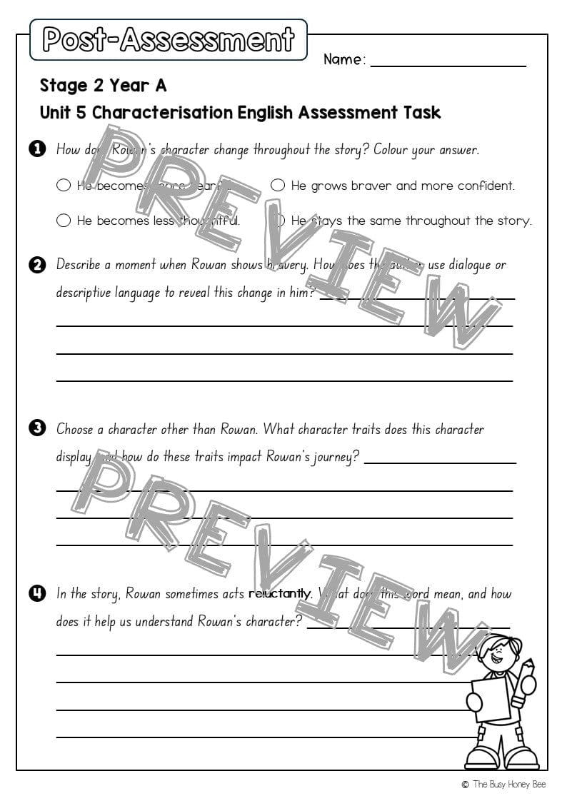 Stage 2 Year A English Pre- and Post-Assessment Unit 5 Characterisation - Assessment