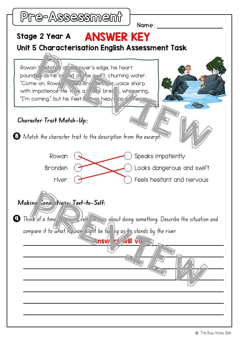 Stage 2 Year A English Pre- and Post-Assessment Unit 5 Characterisation - Assessment