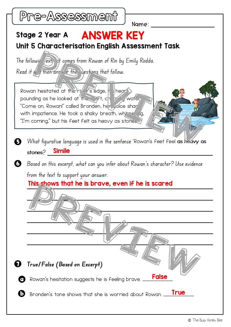 Stage 2 Year A English Pre- and Post-Assessment Unit 5 Characterisation - Assessment