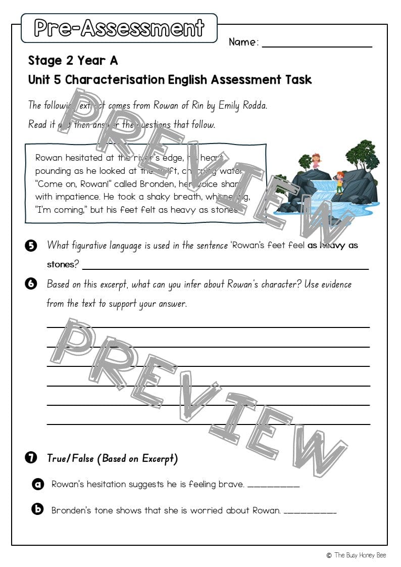 Stage 2 Year A English Pre- and Post-Assessment Unit 5 Characterisation - Assessment