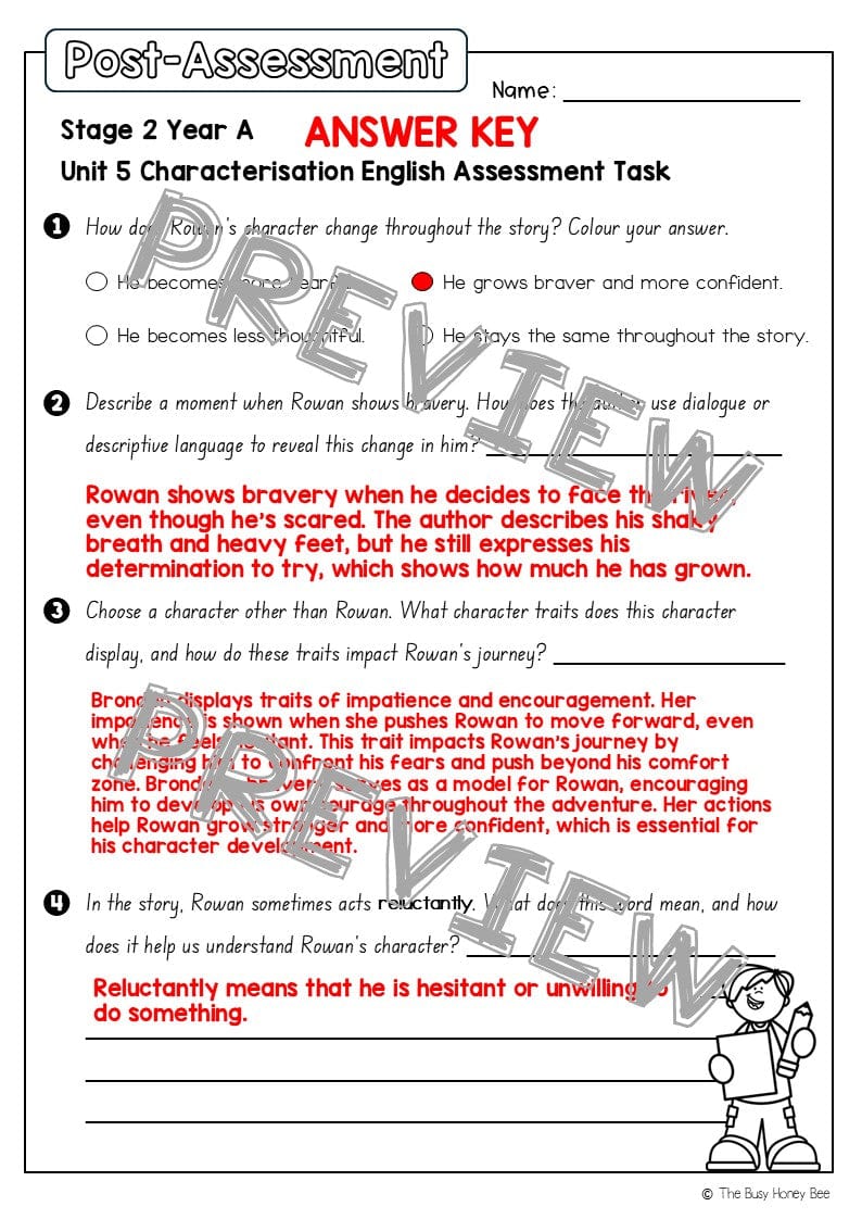 Stage 2 Year A English Pre- and Post-Assessment Unit 5 Characterisation - Assessment