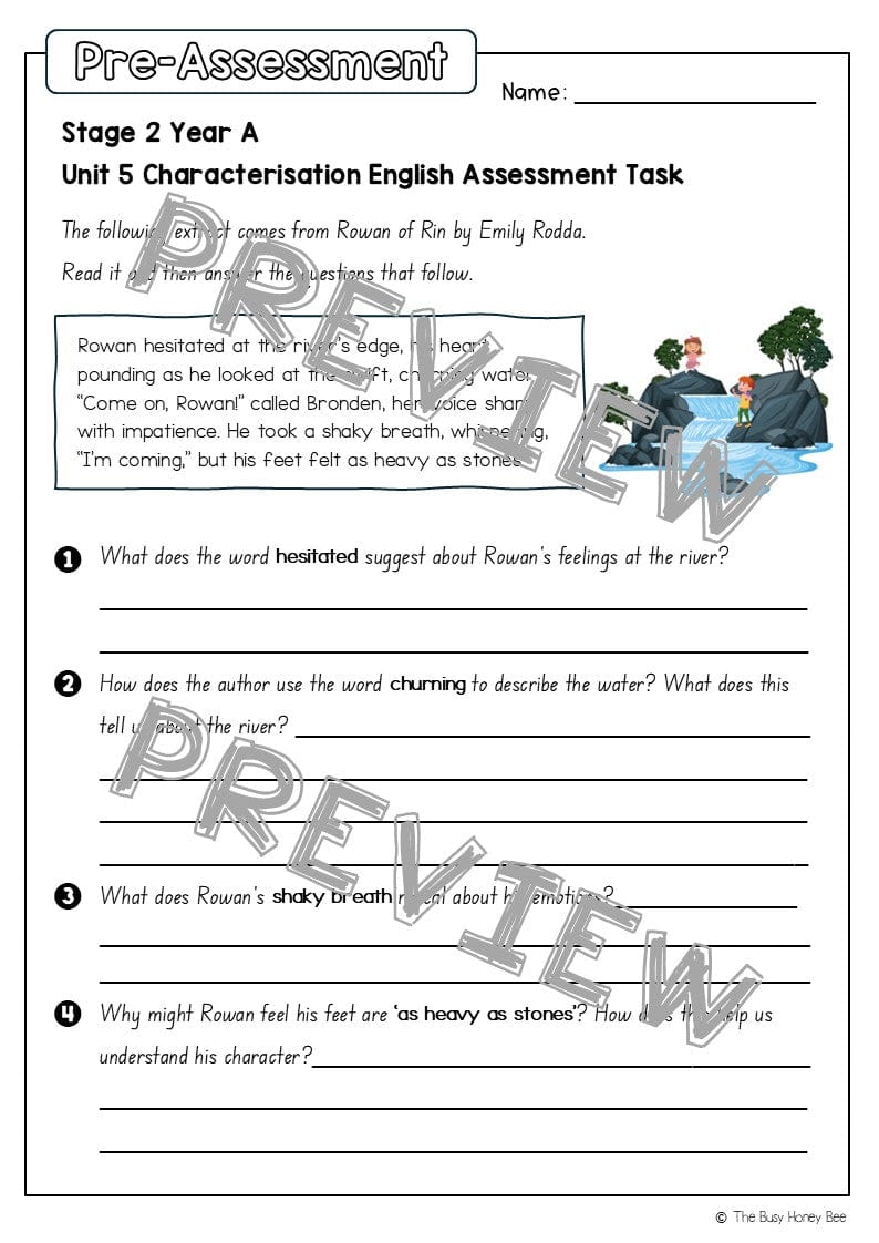 Stage 2 Year A English Pre- and Post-Assessment Unit 5 Characterisation - Assessment