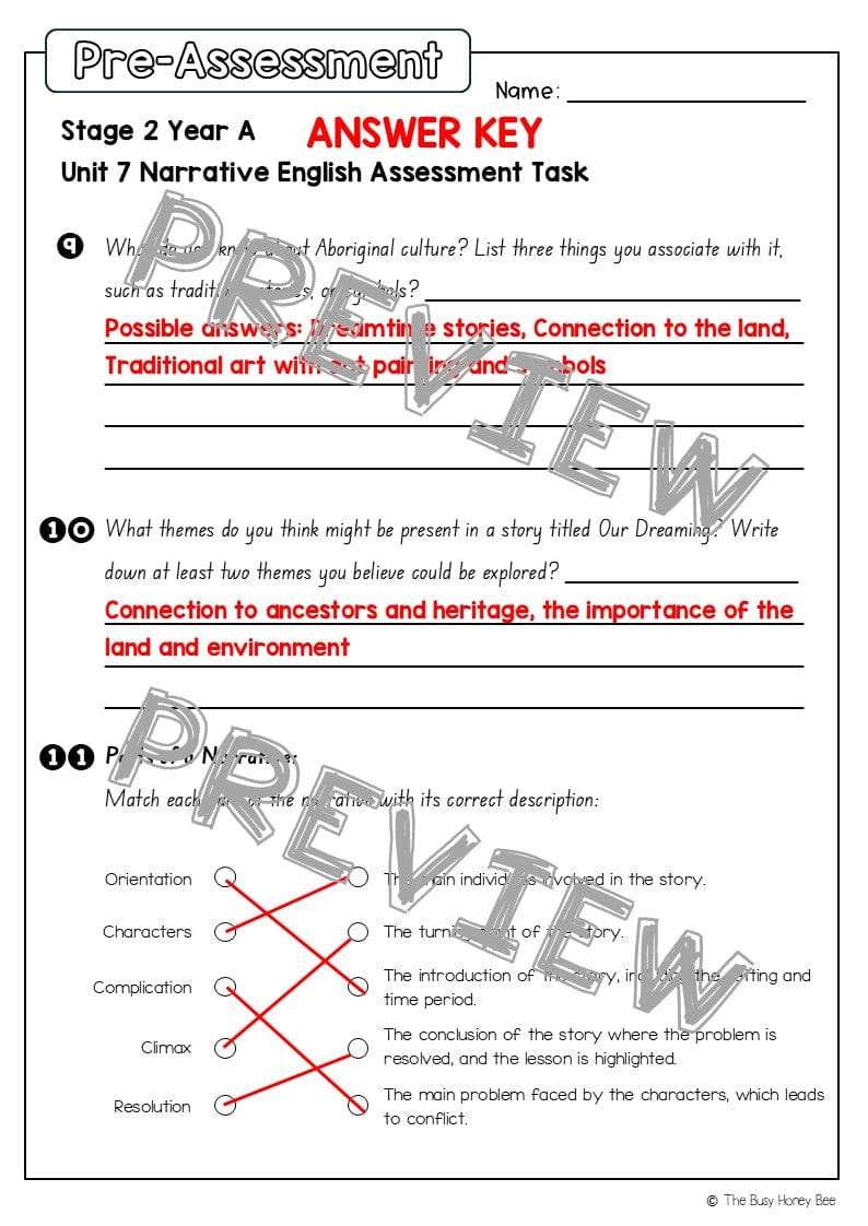 Stage 2 Year A English Pre- and Post-Assessment Unit 7 Narrative - Assessment