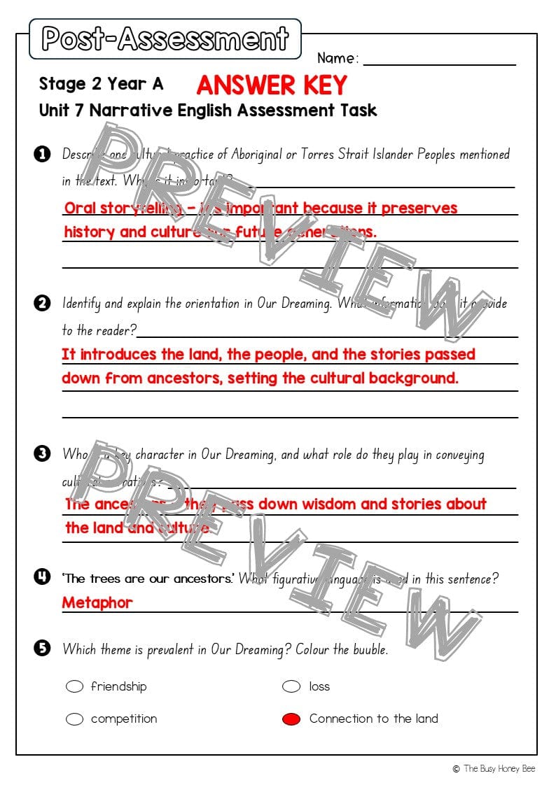 Stage 2 Year A English Pre- and Post-Assessment Unit 7 Narrative - Assessment