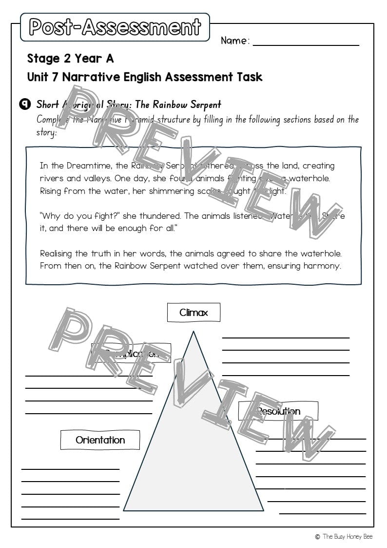 Stage 2 Year A English Pre- and Post-Assessment Unit 7 Narrative - Assessment
