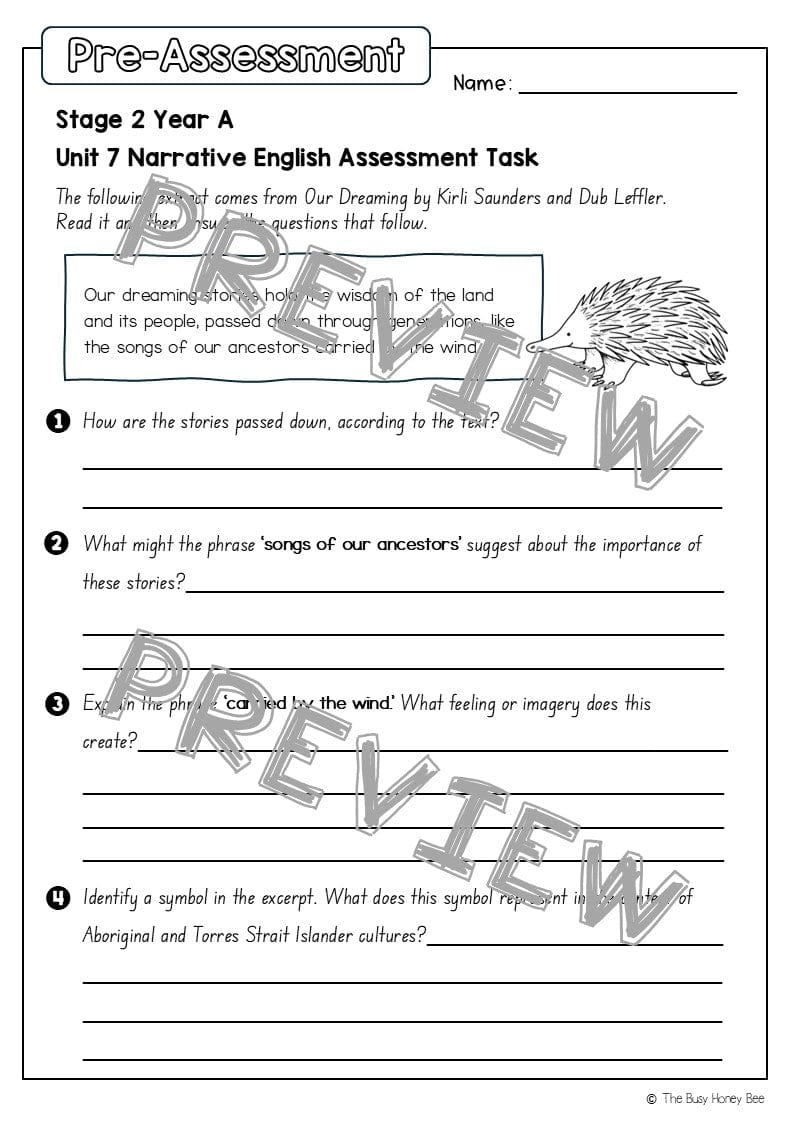 Stage 2 Year A English Pre- and Post-Assessment Unit 7 Narrative - Assessment
