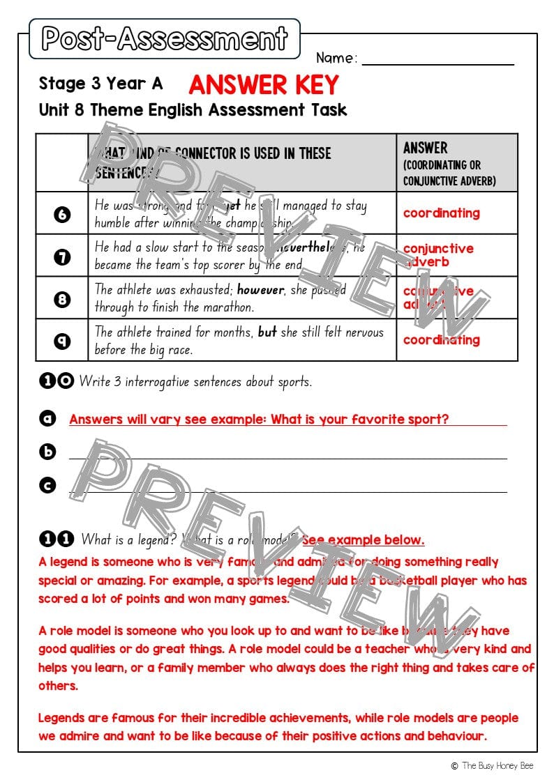 Stage 2 Year A English Pre- and Post-Assessment Unit 8 Theme -