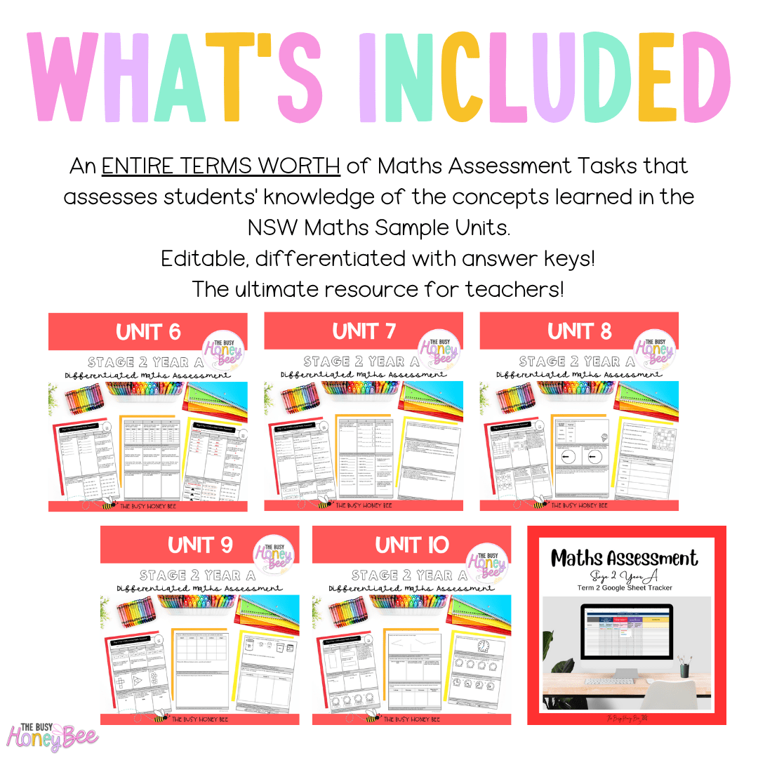 Stage 2 Year A Term 2 Differentiated Maths Assessment Bundle - Assessment
