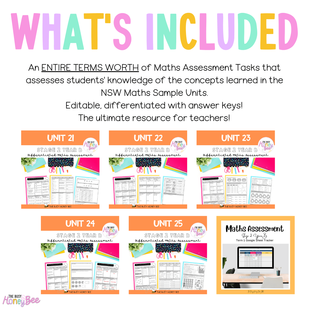 Stage 2 Year B Term 1 Differentiated Maths Assessment Bundle - Assessment