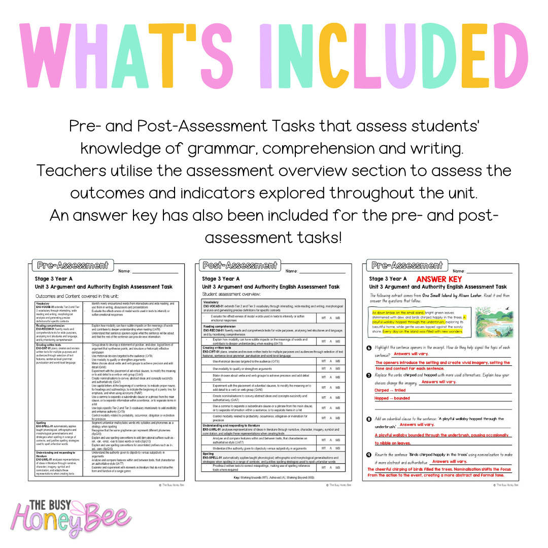 Stage 3 Year A English Pre- and Post-Assessment Unit 3 Argument and Authority - Assessment