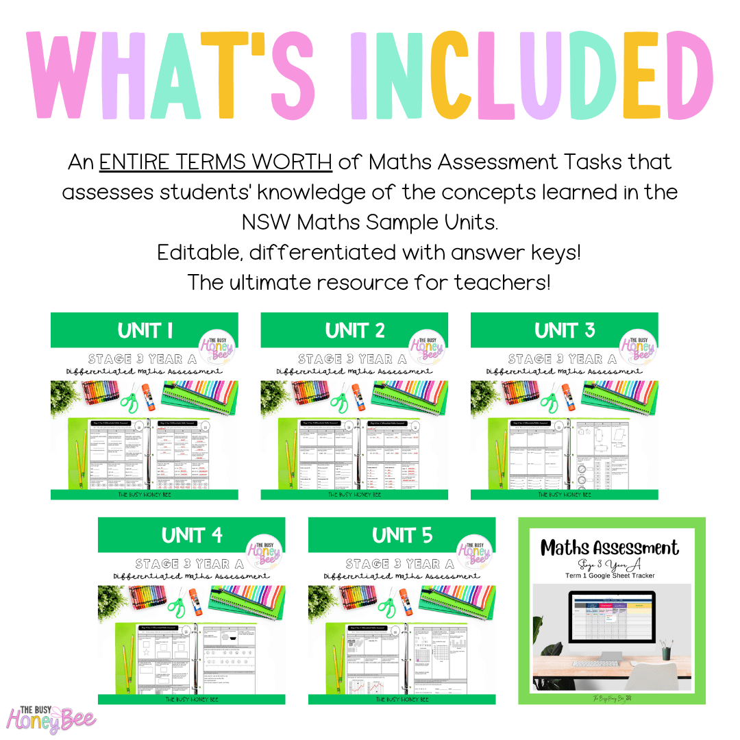 Stage 3 Year A Term 1 Differentiated Maths Assessment Bundle - Assessment