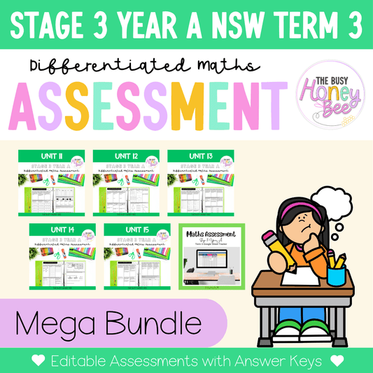 Stage 3 Year A Term 3 Differentiated Maths Assessment Bundle - Assessment