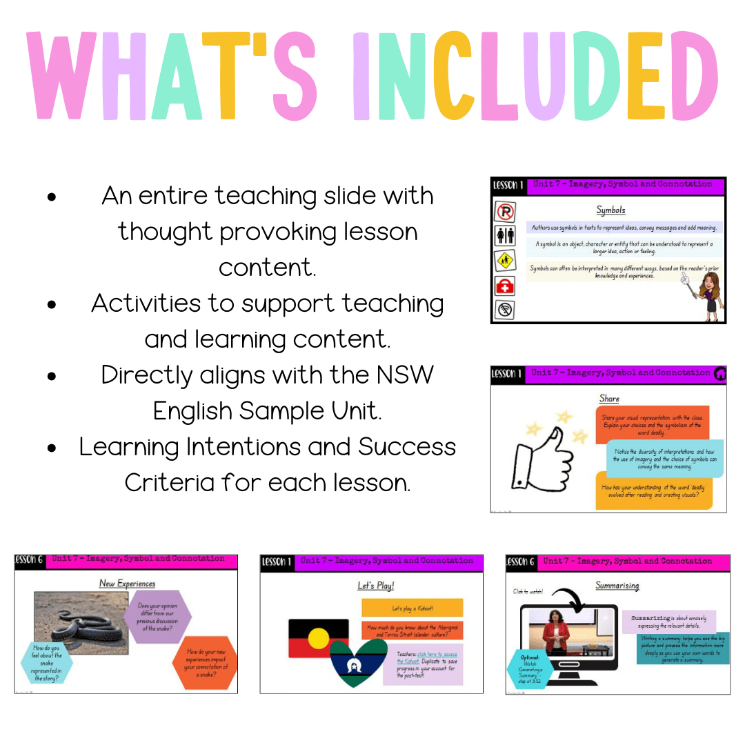 Stage 3 Year A Unit 7 NSW Imagery, Symbol and Connotation English Teaching Slides - Teaching Slides