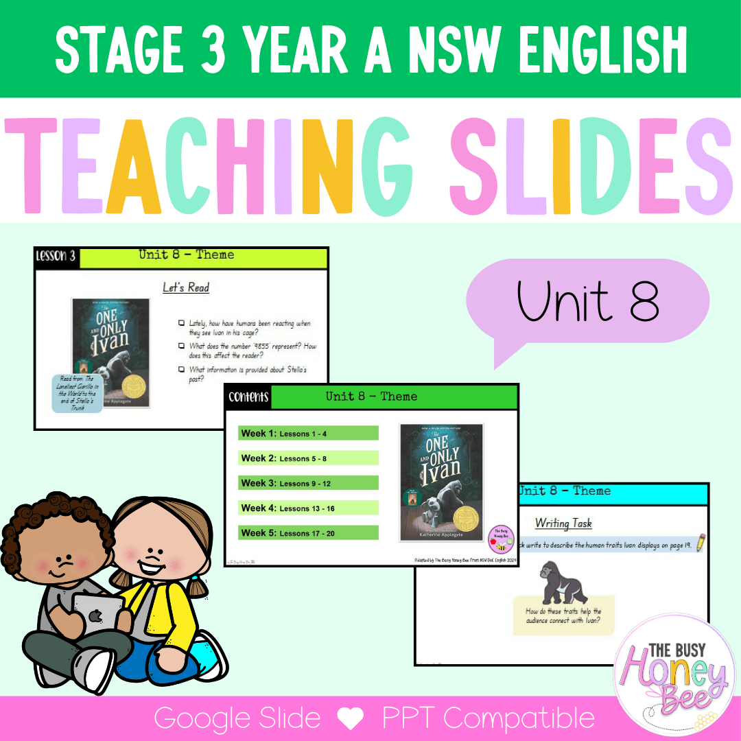 Stage 3 Year A Unit 8 NSW Theme English Teaching Slides - Google slides