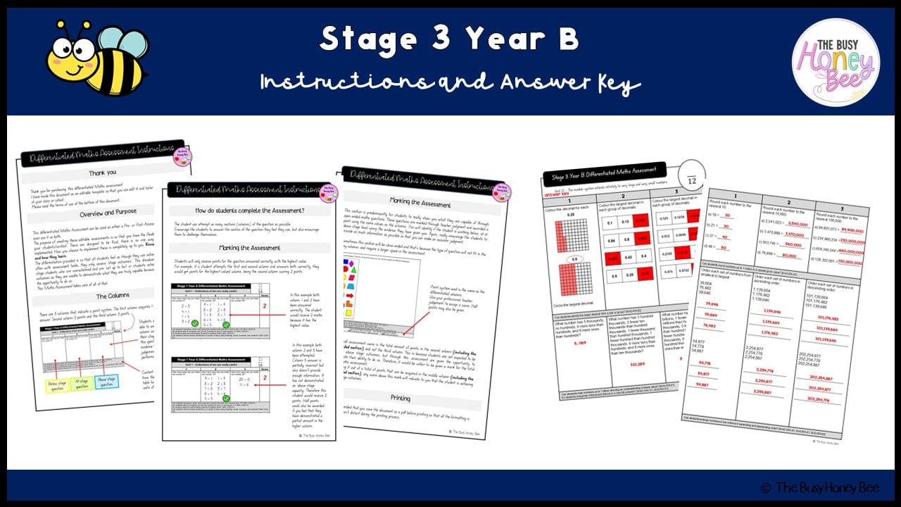 Stage 3 Year B Differentiated Maths Assessment Unit 21 - Assessment