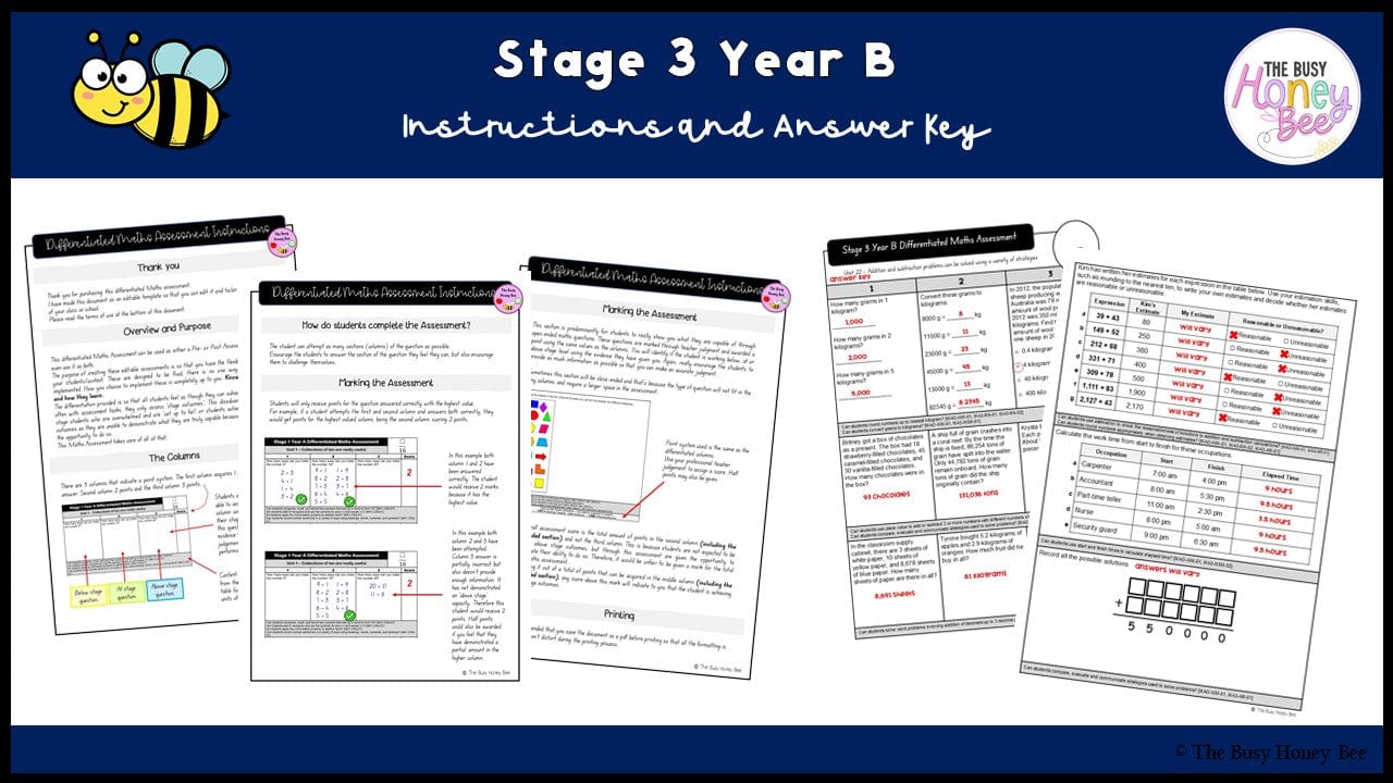 Stage 3 Year B Differentiated Maths Assessment Unit 22 - Assessment