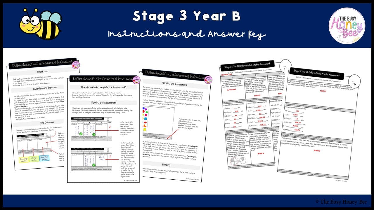 Stage 3 Year B Differentiated Maths Assessment Unit 23 - Assessment