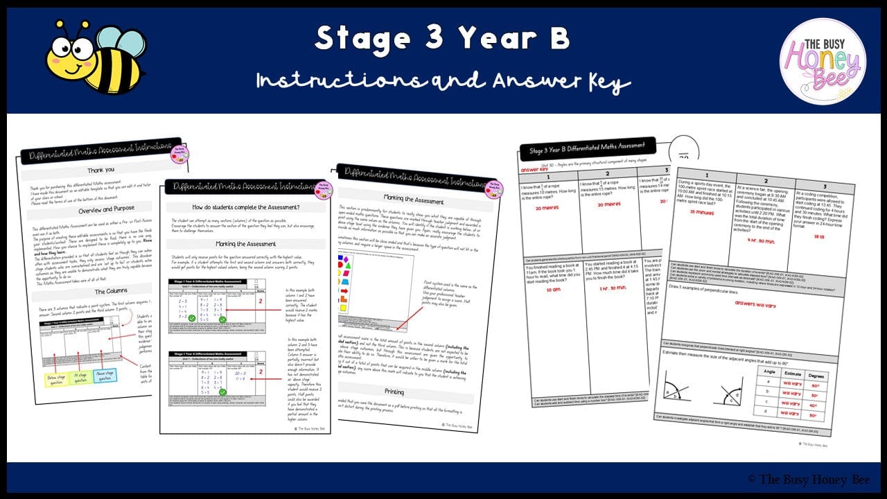 Stage 3 Year B Differentiated Maths Assessment Unit 30 - Assessment