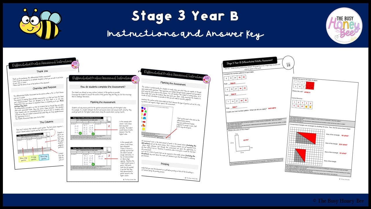 Stage 3 Year B Differentiated Maths Assessment Unit 32 - Assessment