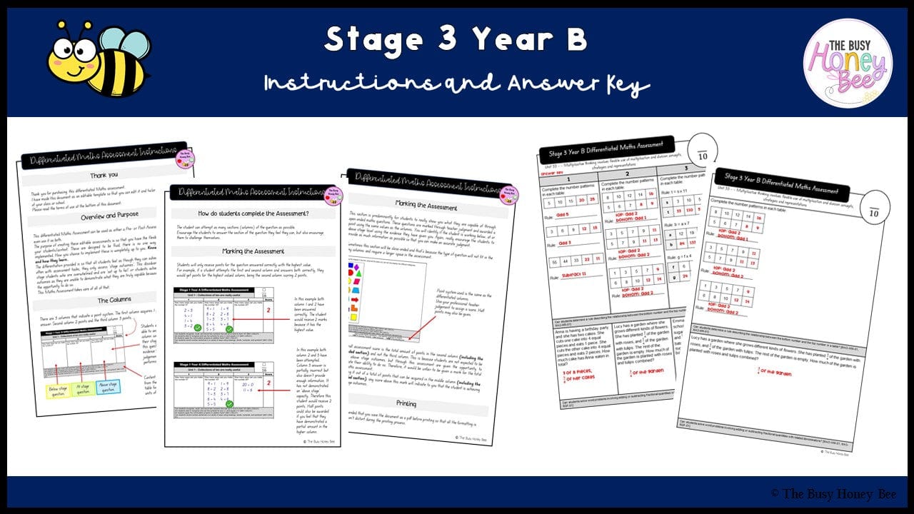 Stage 3 Year B Differentiated Maths Assessment Unit 33 - Assessment