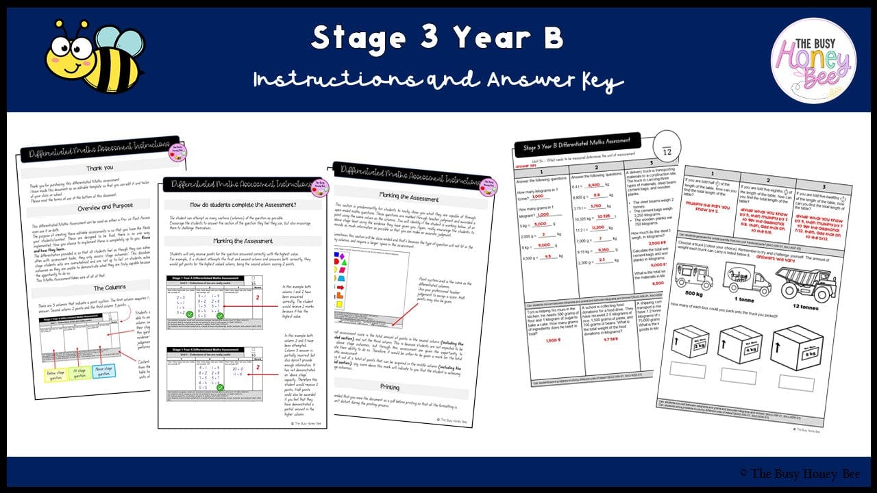 Stage 3 Year B Differentiated Maths Assessment Unit 34 - Assessment