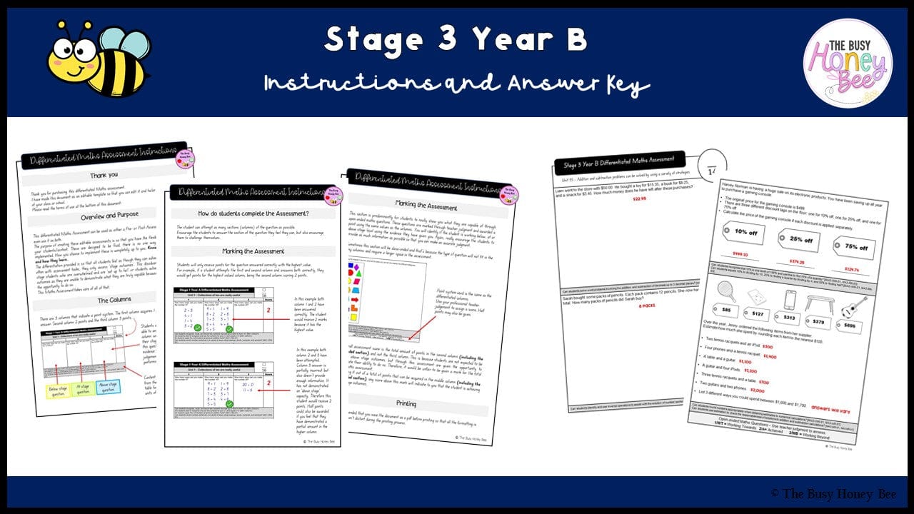 Stage 3 Year B Differentiated Maths Assessment Unit 35 - Assessment