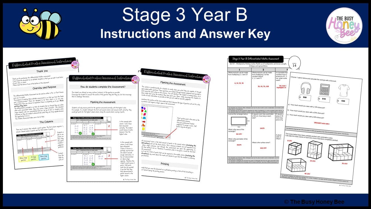 Stage 3 Year B Differentiated Maths Assessment Unit 37 - Assessment