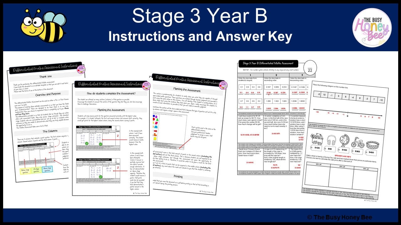 Stage 3 Year B Differentiated Maths Assessment Unit 40 - Assessment