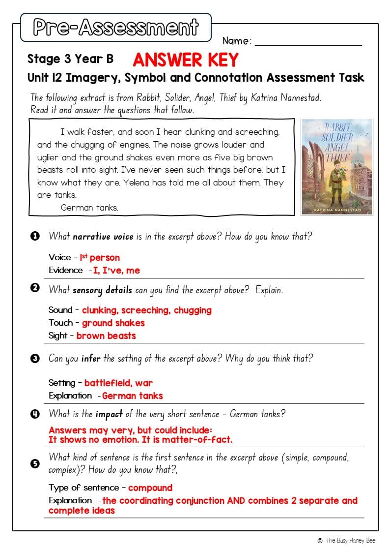 Stage 3 Year B English Pre- and Post-Assessment Unit 12 Imagery, symbol and connotation -