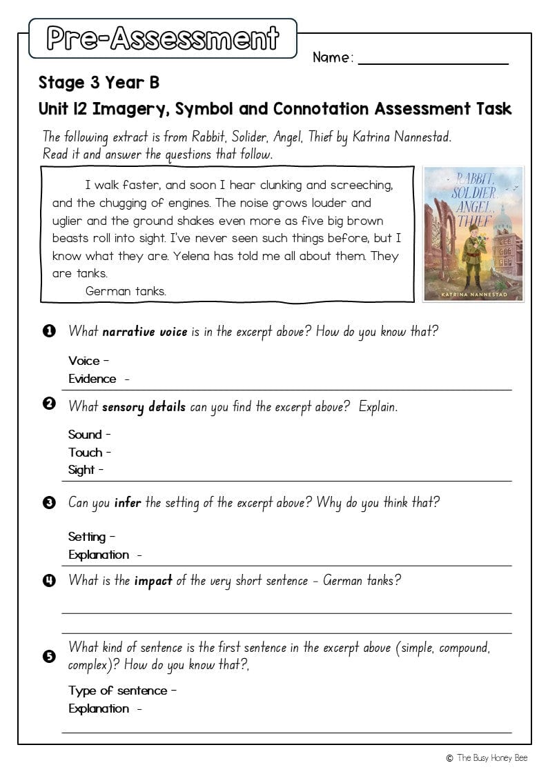 Stage 3 Year B English Pre- and Post-Assessment Unit 12 Imagery, symbol and connotation -