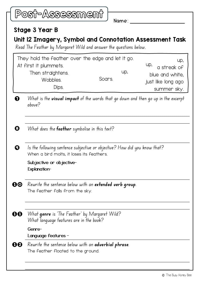 Stage 3 Year B English Pre- and Post-Assessment Unit 12 Imagery, symbol and connotation -