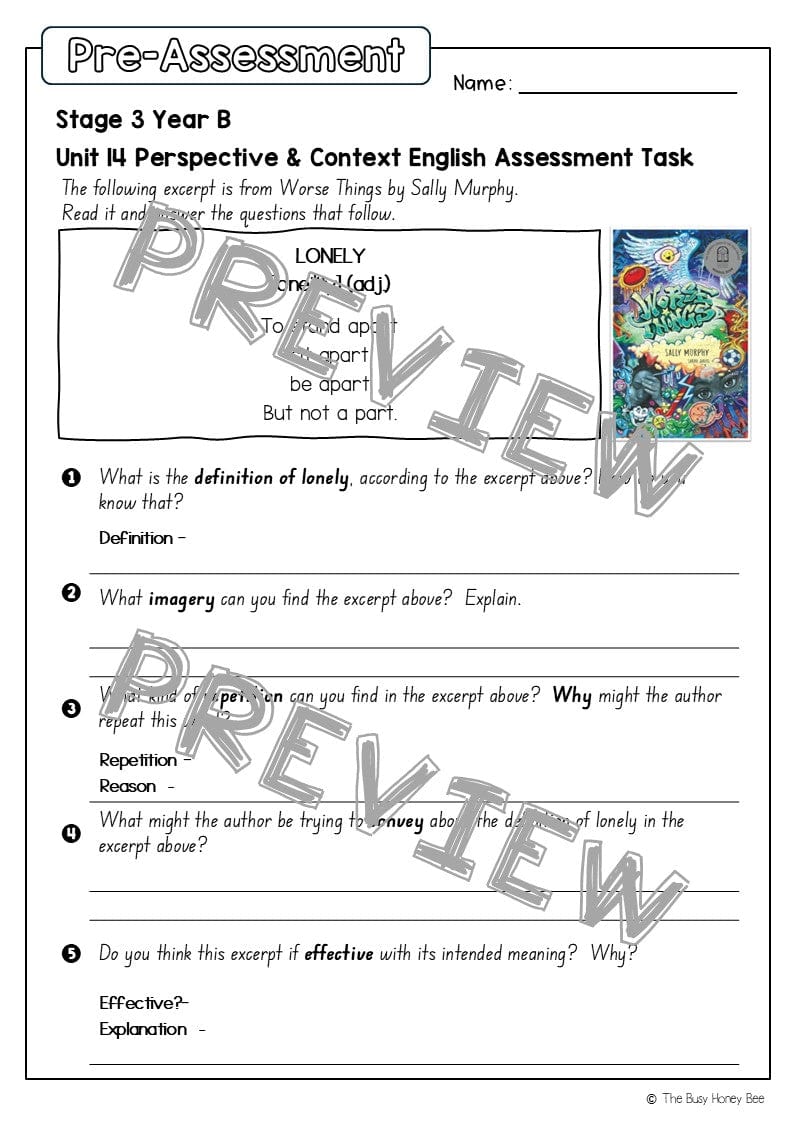 Stage 3 Year B English Pre- and Post-Assessment Unit 14 Perspective & Context -