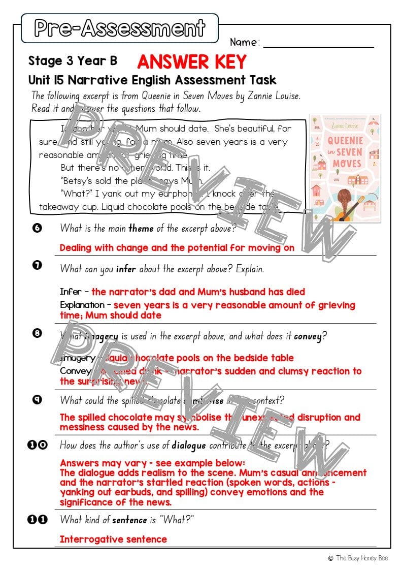 Stage 3 Year B English Pre- and Post-Assessment Unit 15 Narrative -