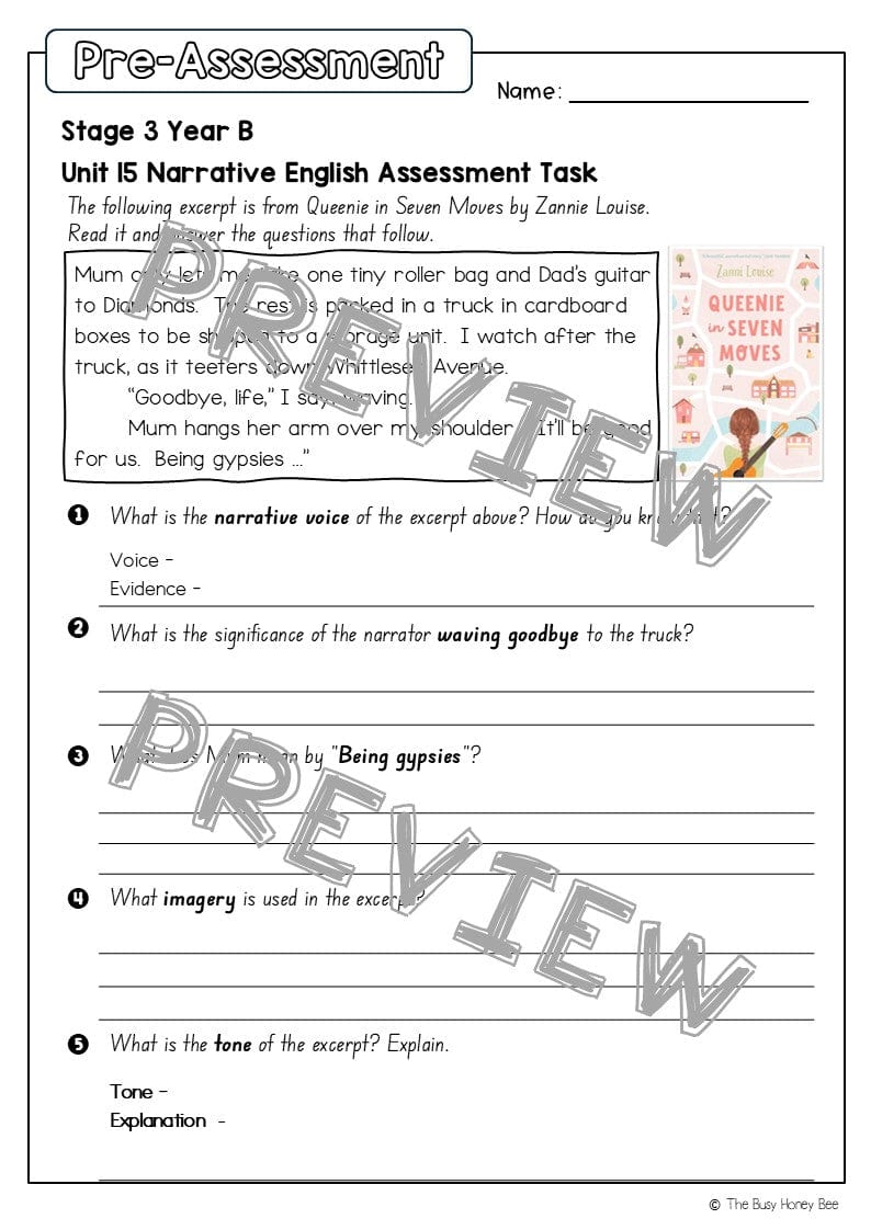 Stage 3 Year B English Pre- and Post-Assessment Unit 15 Narrative -