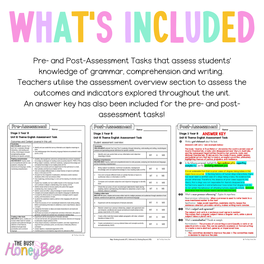 Stage 3 Year B English Pre- and Post-Assessment Unit 16 Theme -