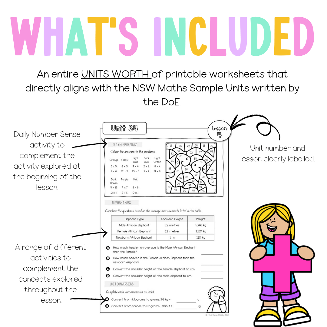 Stage 3 Year B NSW Maths Worksheets Unit 34 - Workbook | Worksheets