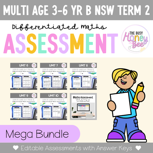 Multi Age 3-6 Year B Differentiated NSW Maths Assessment Term 2 Mega Bundle