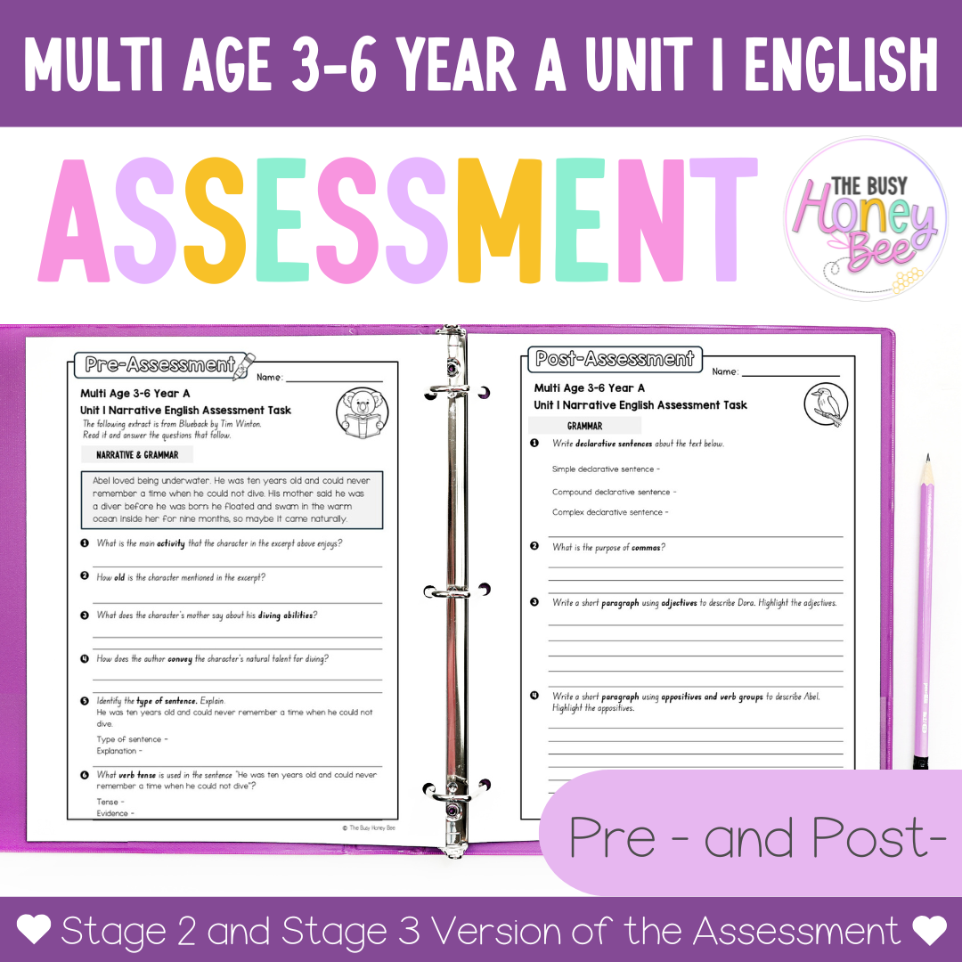 Multi Age 3-6 Year A English Pre- and Post-Assessment Unit 1 Narrative