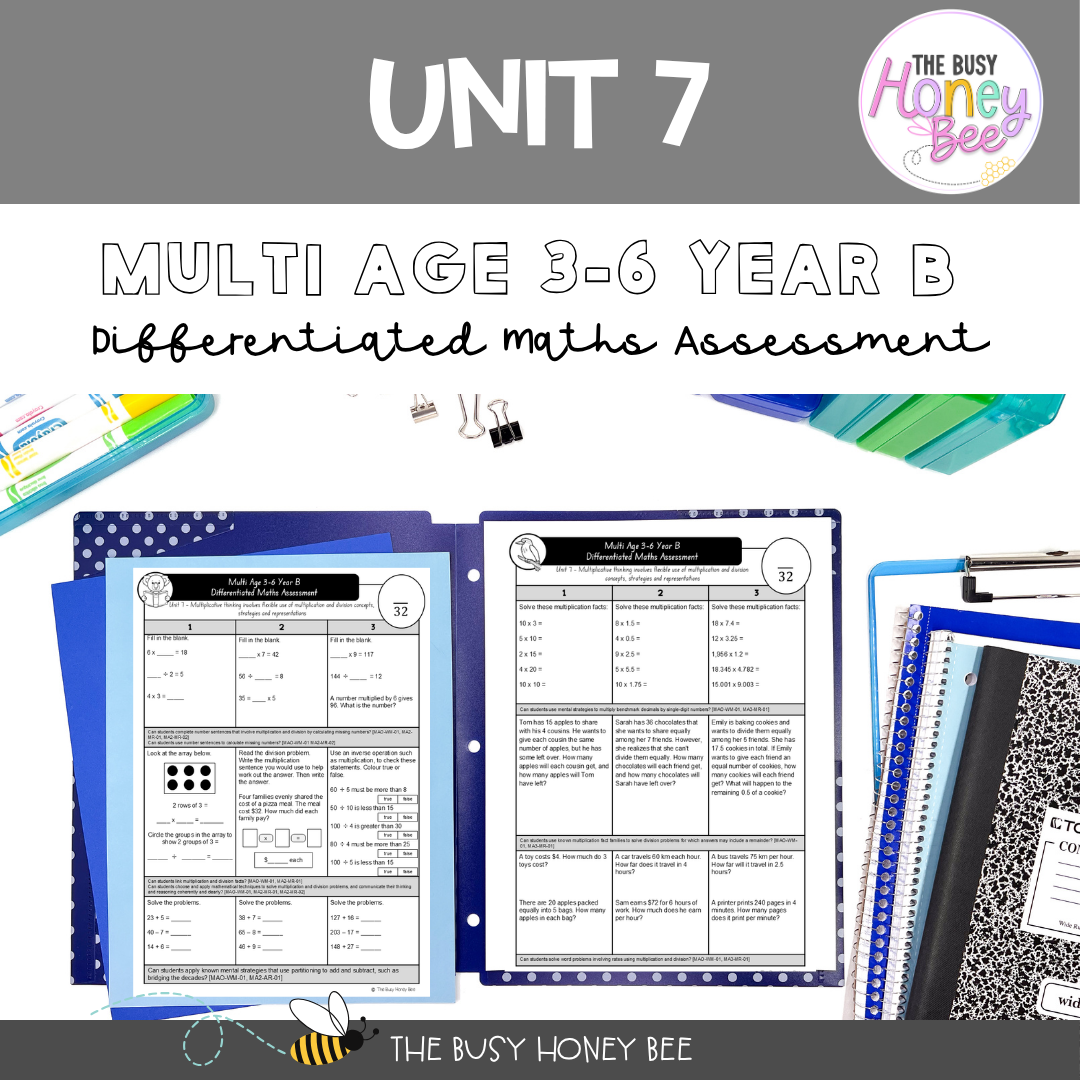 Multi Age 3-6 Year B Differentiated NSW Maths Assessment Unit 7