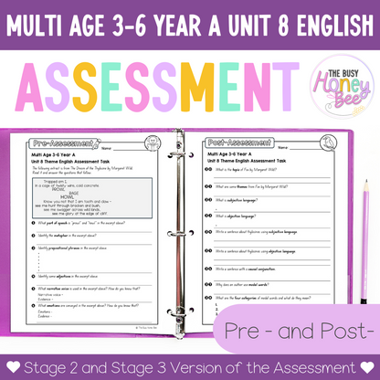 Multi Age 3-6 Year A English Pre- and Post-Assessment Unit 8 Theme